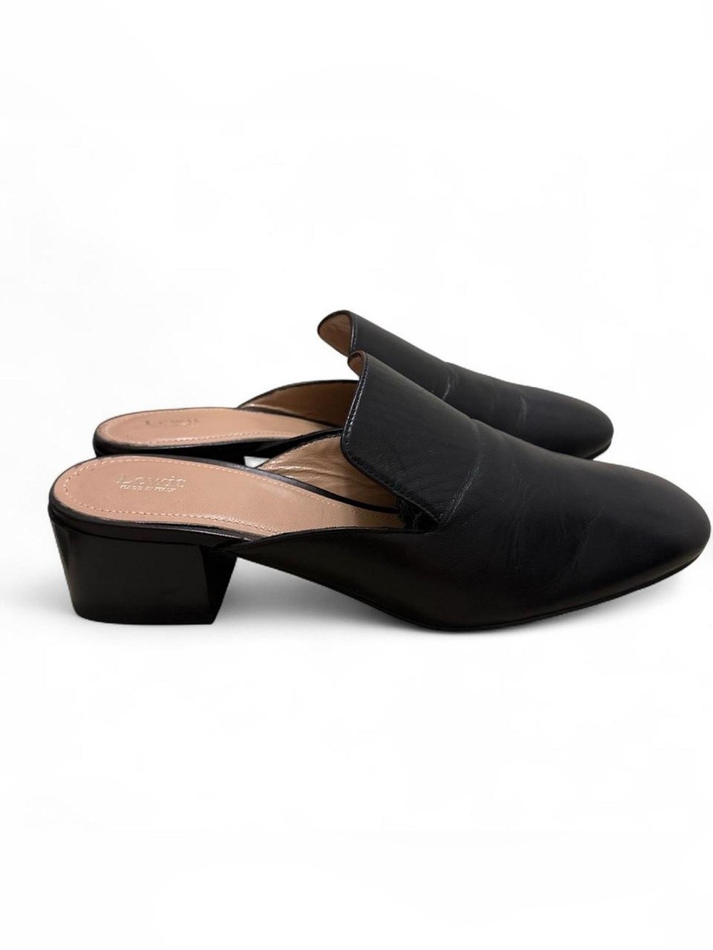Lewit Black Leather Slip-On Mule Heels